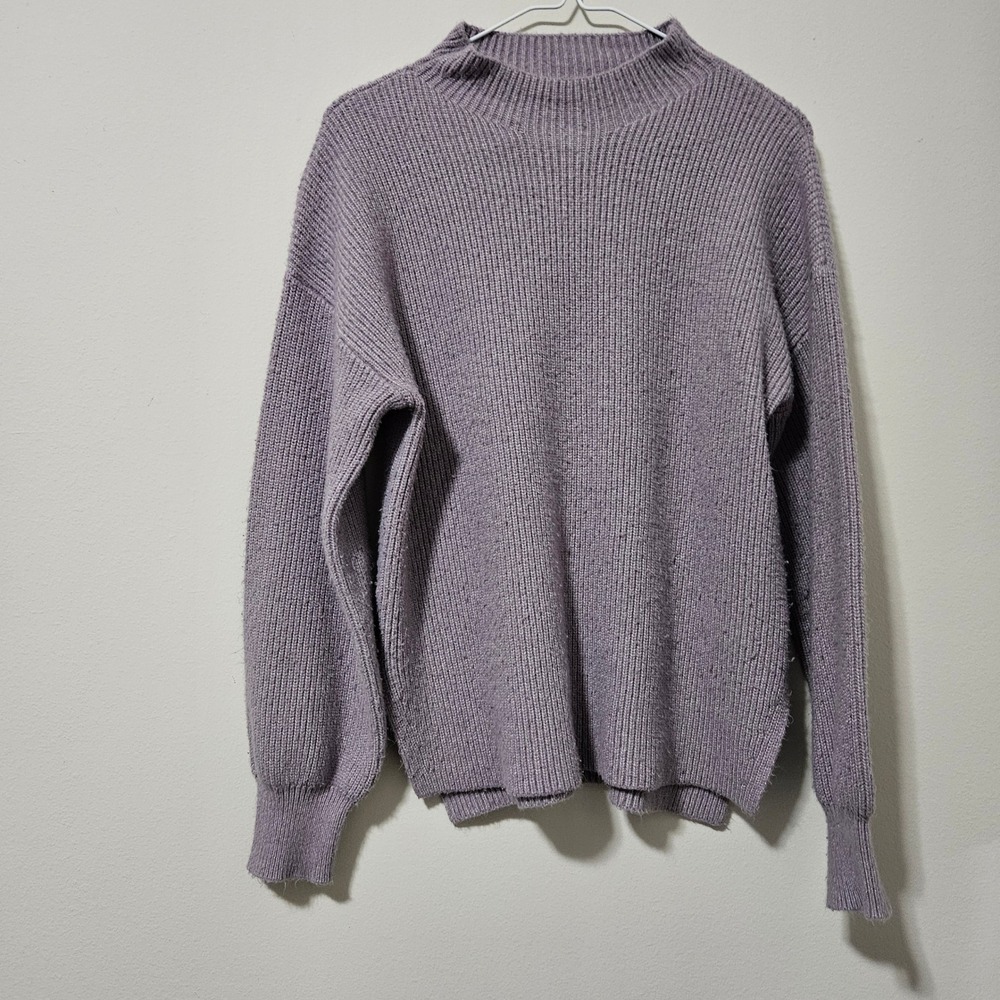 Gap Womens Purple Ribbed Knit Mock Neck Pullover Sweater Size M Lavender Relaxed